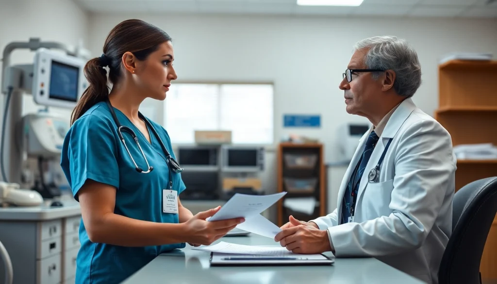 Nurse discussing the VDAP program with a lawyer, emphasizing the importance of advocacy.
