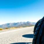 Showcasing General tires with intricate tread patterns on a sunny road setting.
