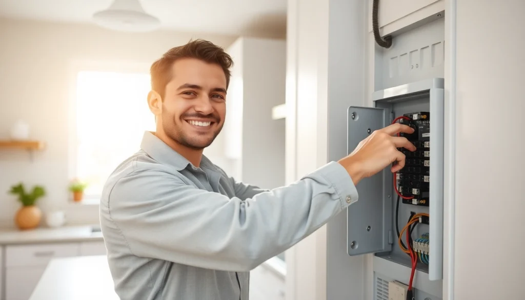 Skilled technician providing Electrical Service in a modern home installation.
