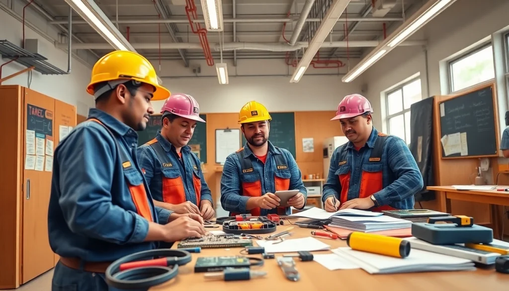 Electrician apprenticeship Hawaii: Professional training scene showcasing apprentices in a hands-on educational setting.
