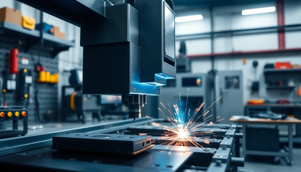 Laser welding machine performing precision welding in a modern workshop environment.