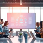 Showcasing a team collaborating on Cloud infrastructure and DevOps services in a high-tech office.