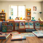 Showcase of Pokemon cards in India on a wooden table, highlighting collection and gaming accessories.