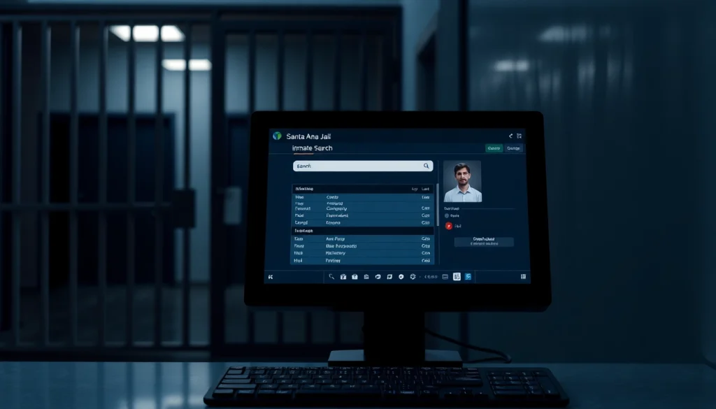 Efficient Santa Ana jail inmate search interface showing inmate details on a computer screen.