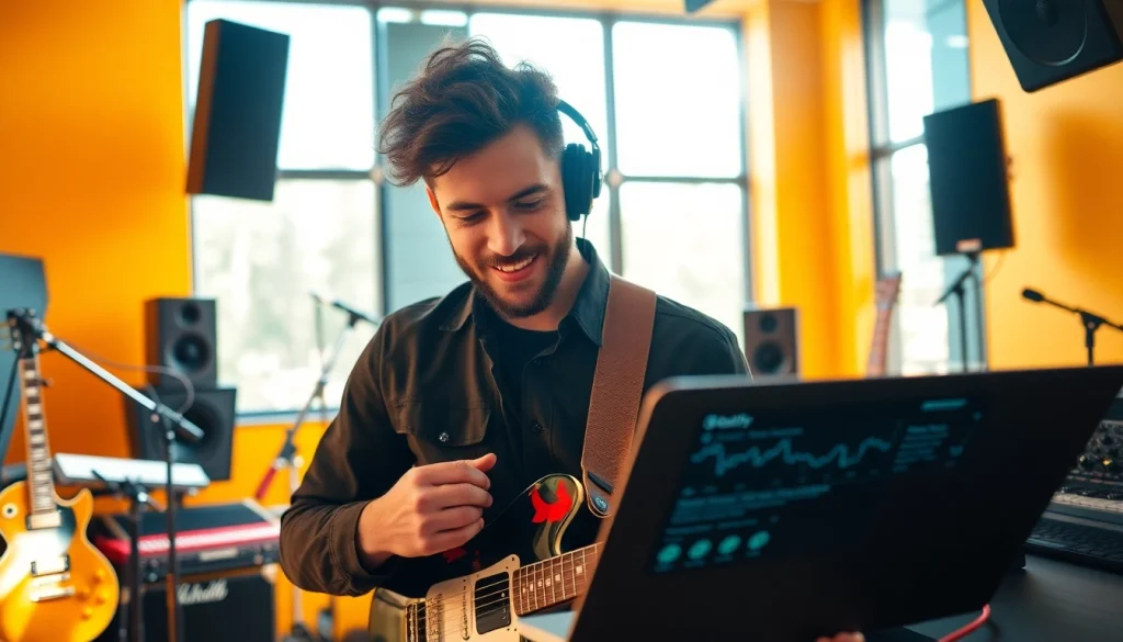 Boost engagement through Spotify promotion tools in a vibrant studio setting.