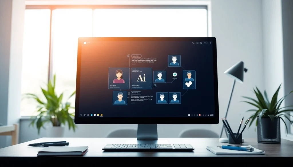 Engaging AI chat bot interface showcased on a modern desktop in a professional workspace.