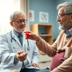 Beratung über Arthrose und Behandlungsmöglichkeiten zwischen Arzt und Patient.