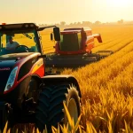 New Holland Traktor in voller Aktion auf einem Feld, das die landwirtschaftliche Produktivität zeigt.