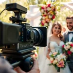 Captivating Edmonton videographer capturing joyful wedding moments outdoors.