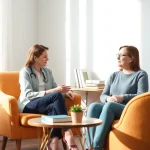 Understanding dealing with depression through a compassionate therapy session in a cozy office.
