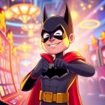 Menampilkan antusiasme bermain slot dengan batman138 rtp di mesin slot digital yang cerah.