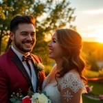 Engaging scene by a photography company in Edmonton capturing a joyful wedding moment outdoors.