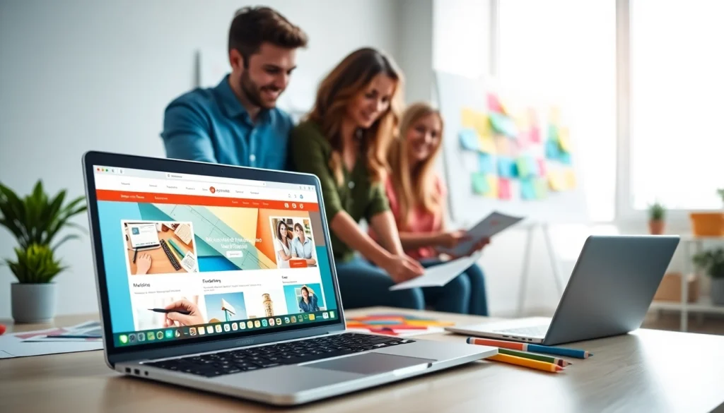 Engaging professionals collaborating on innovative website design during a creative meeting.