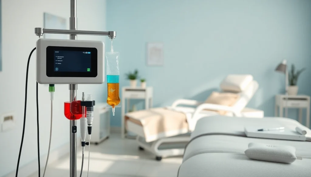 Receive IV Therapy treatment in a tranquil medical setting with a sleek IV drip setup.