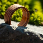 Showcase of wooden wedding rings highlighting unique craftsmanship and natural beauty.