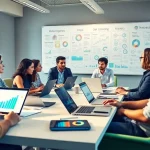 Analyze competitive intelligence strategies in a collaborative office meeting setting.