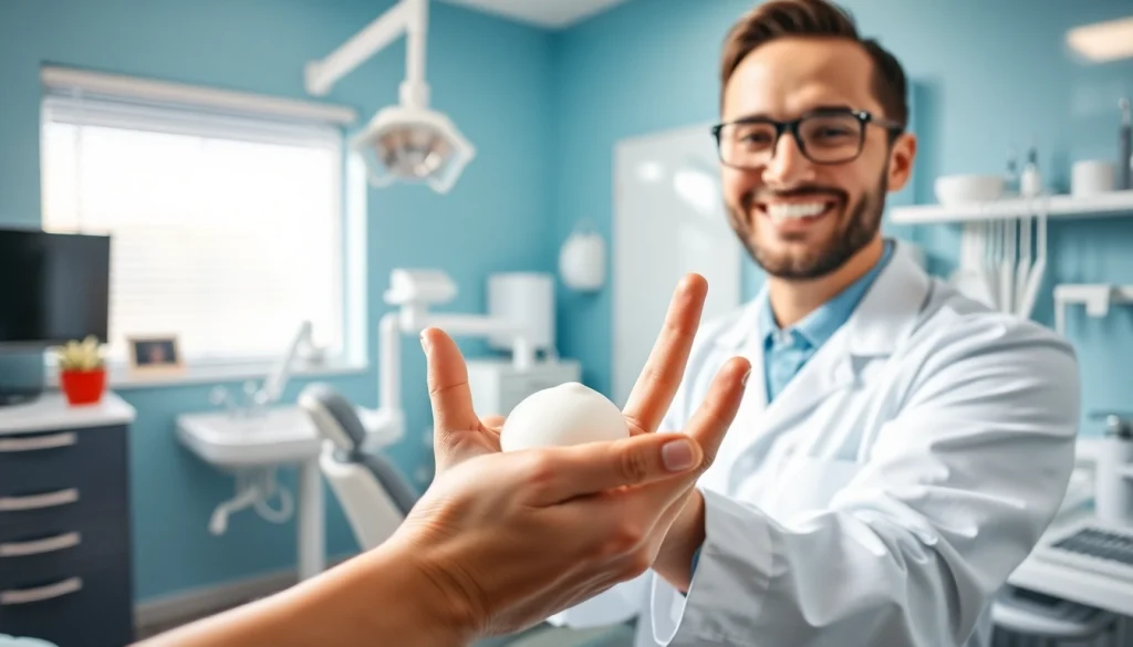 Highlighting the importance of hygiene, a dentist demonstrates handwashing in a clean dental clinic.