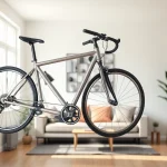 Showcase of indoor bike storage with a sleek bike rack in a modern living room.