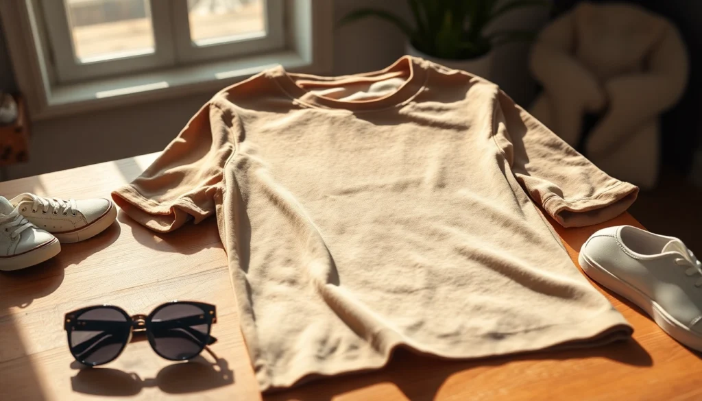 Showcase a stylish drop shoulder t shirt emphasizing its comfortable fit and soft fabric.