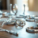 Admire exquisite silver jewelry featuring intricately designed necklaces and rings on display.