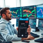 Analyze Forex Signals Telegram on multiple screens in a modern trading office.