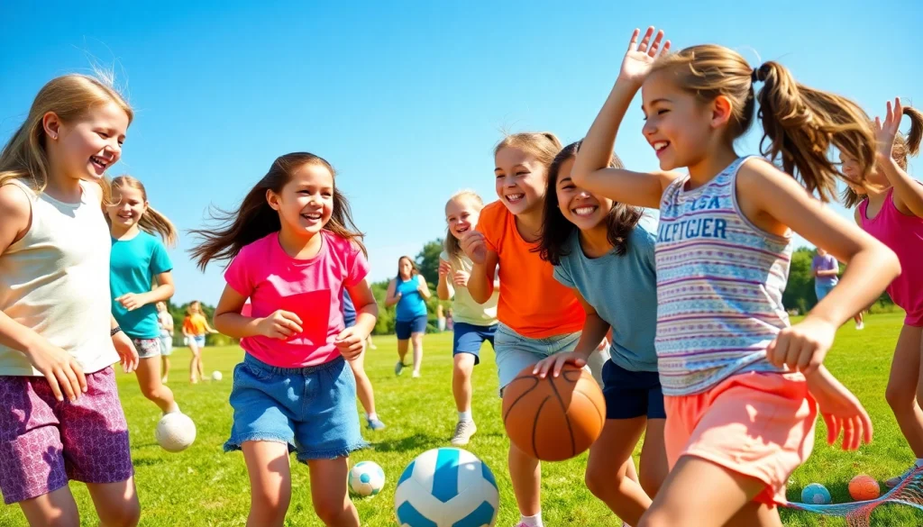 Girls participating in engaging Multi Sports Camps for Girls, promoting teamwork and joy.