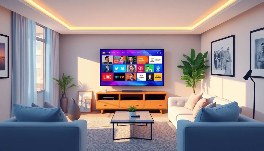 Comprar IPTV en un acogedor salón con una configuración moderna de entretenimiento