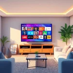 Comprar IPTV en un acogedor salón con una configuración moderna de entretenimiento