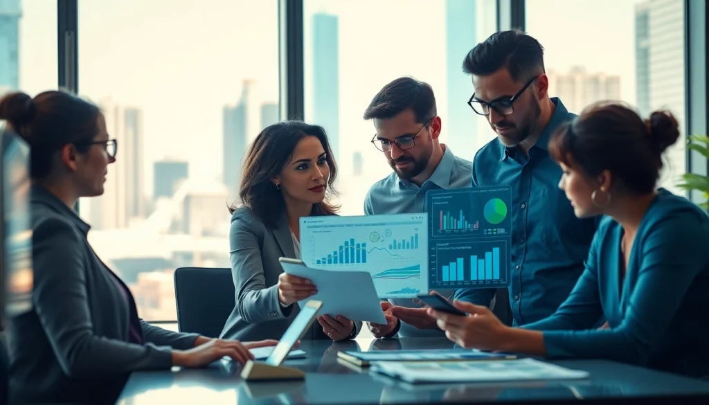 Engaged sales team leveraging competitive intelligence for sales in a modern office environment.