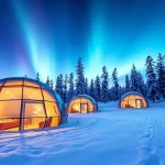 Experience the enchanting glass igloo hotels lapland under a radiant Northern Lights display.