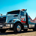 Jerr Dan tow truck on construction site, showcasing reliability and robust design.