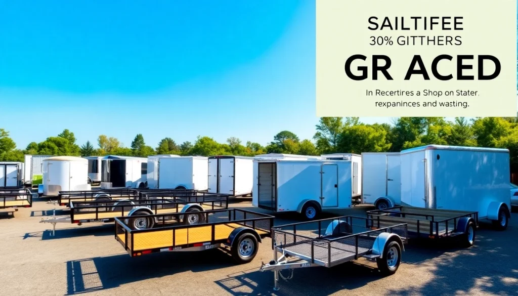 View of various trailers for sale in Massachusetts, showcasing options and bright natural lighting.