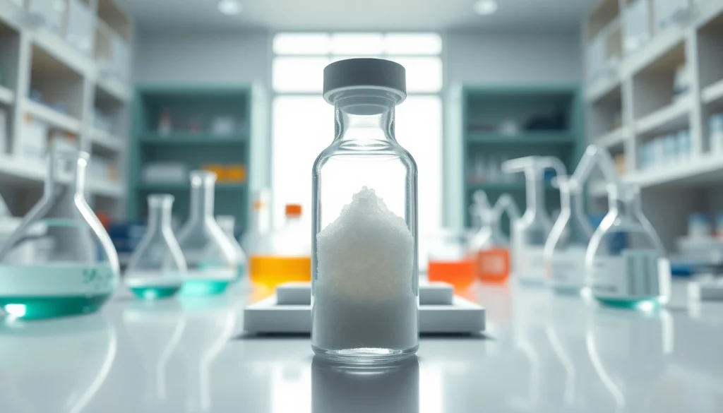 Hydroxyethyl Cellulose displayed prominently in a laboratory vial surrounded by analytical tools.