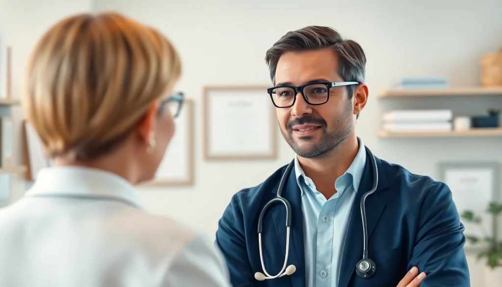 Ryon Parker MD engaging with a patient in a modern medical setting.