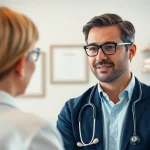 Ryon Parker MD engaging with a patient in a modern medical setting.