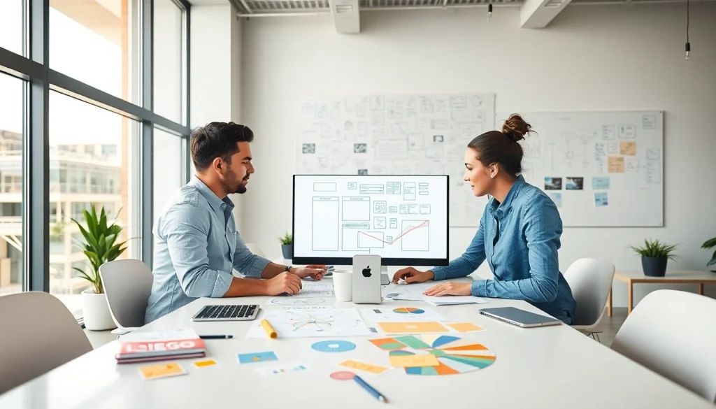 Team creating website design and seo companies strategies in a bright office space.