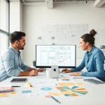 Team creating website design and seo companies strategies in a bright office space.